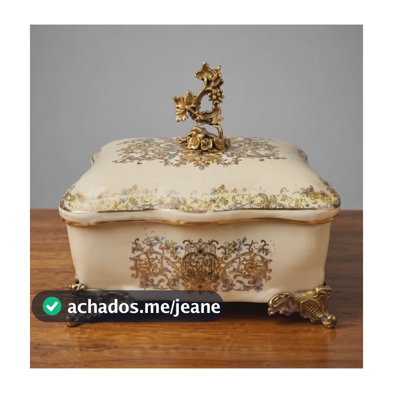 Caixa Porta Joias Clássica Floral Dourada Tampa Ornamental Mix