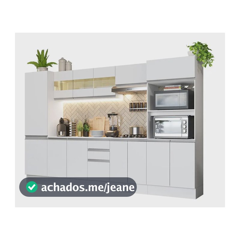 Armário De Cozinha Completa Modulada com Balcão para Cooktop 100% Mdf 300 Cm Smart Madesa 01 Cor Branco XMGRSM300001