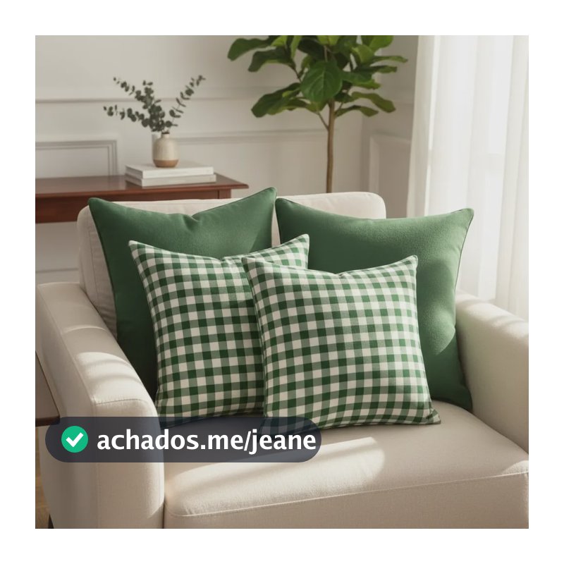 4 Capas De Almofada Xadrez Oxford Com Zíper Luxo Junina Verde