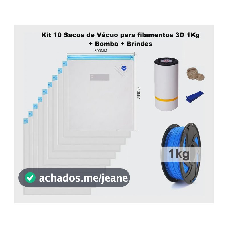 Kit 10 Sacos A Vácuo Filamento 3d + Bomba + Potes Com Silica