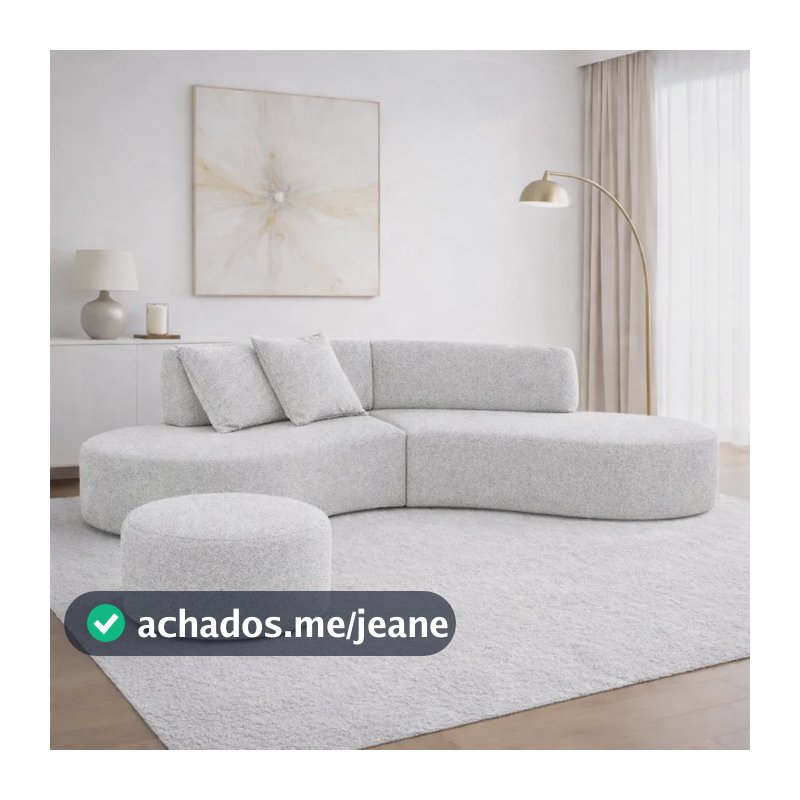 Sofá 300cm Virgínia Grande Moderno Sala Confortável Com Puff Boucle Prata