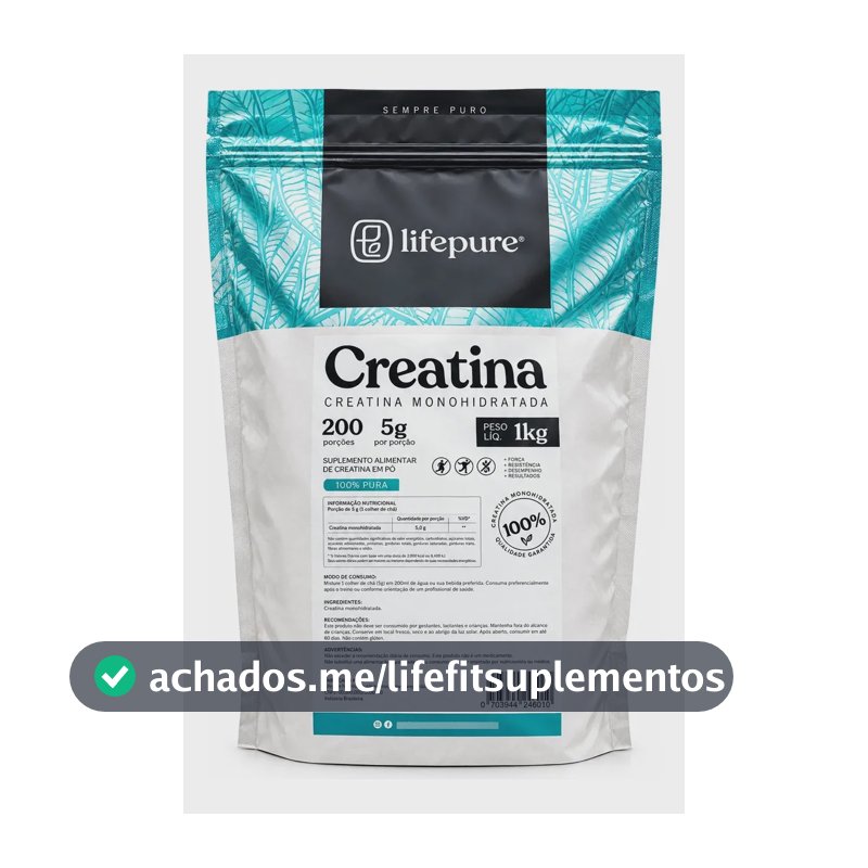 Creatina Monohidratada Em Pó Lifepure 1kg Sem Sabor Sem Sabor
