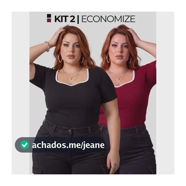 Kit 2 Blusa Plus Size Decote Coração Bicolor Manga Curta