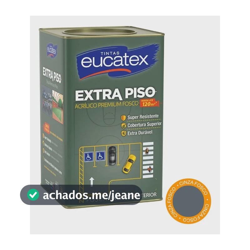 Tinta Acrílica para Piso Eucatex Extra Piso Premium Cinza 18L, para Cimento e Tráfego Intenso