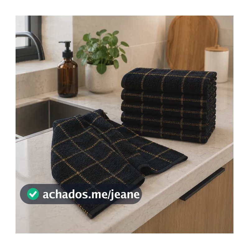 Kit 10 Pano De Prato Grande Atoalhado Xadrez 100% Algodão Preto Xadrez Minimalista Moderno