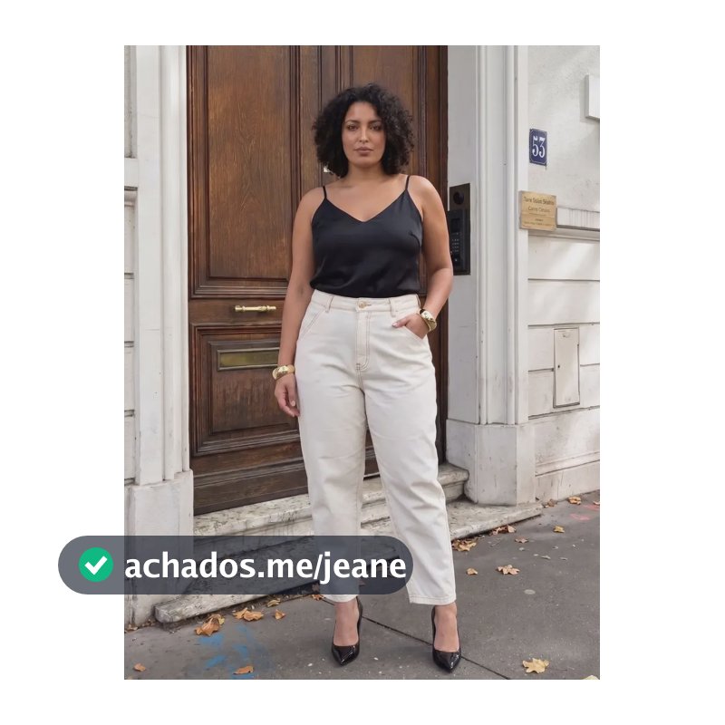 Calça Sarja Barrel Plus Size Cintura Alta Elástico Bolsos Off White 48