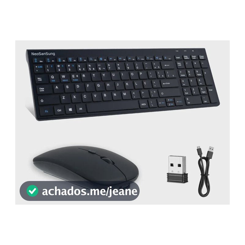 Bluetooth 5.0 Abnt2 Kit Teclado Mouse Sem Fio Usb-c Preto