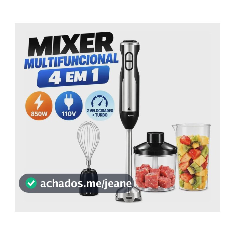 Mixer Vertical Turbo 4em1 Moedor Processador Alimentos Inox Inox-110v 110v