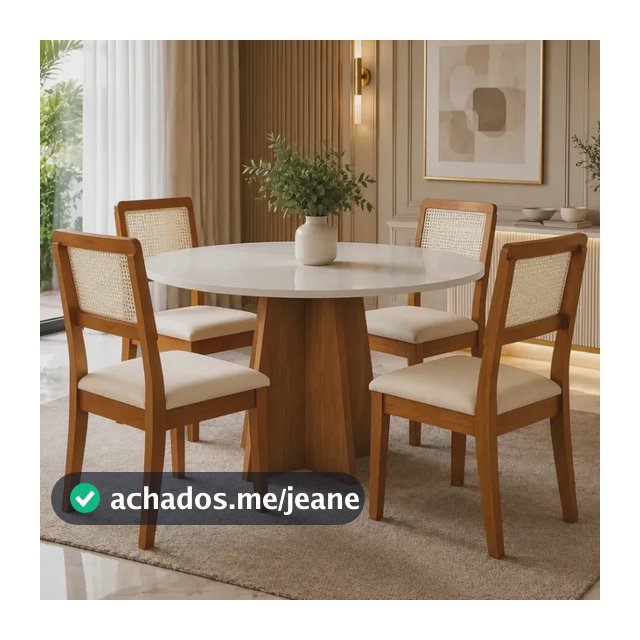 Conjunto de Jantar Inova com Mesa Redonda Slim 90 cm e 4 Cadeiras Aris Mel Off White