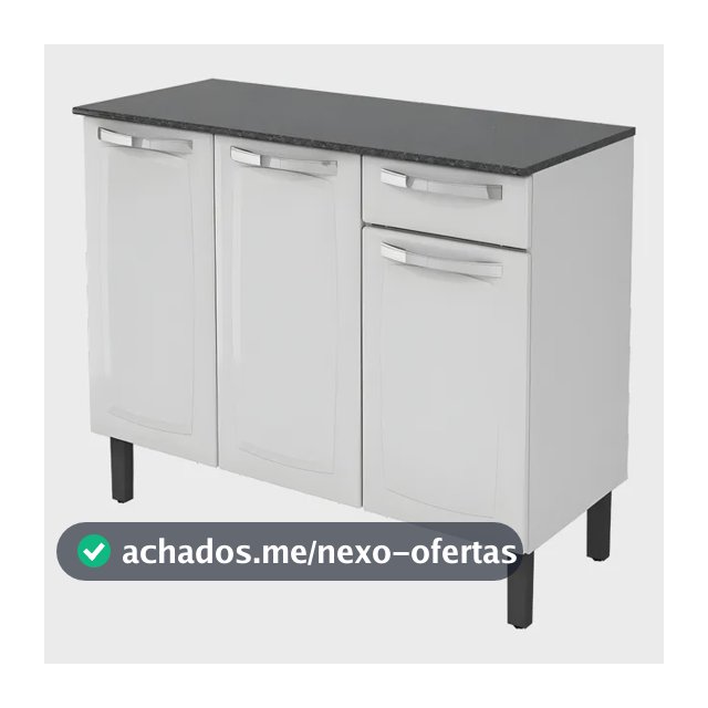 Balcão de Cozinha Itatiaia Aço 3 Portas 1 Gaveta Com Tampo de 105 CM Modelo Rose Branco Neve
