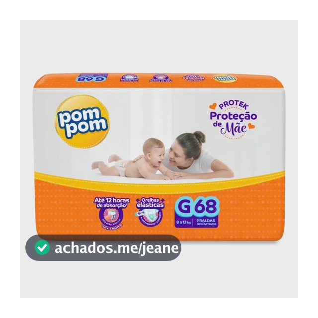 Fralda Pom Pom Protek Proteção de Mãe G 68 Unidades