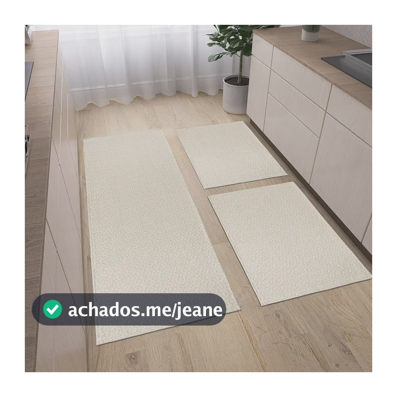 Tapetes Kit Cozinha Passadeira Capacho 3 Peças 100% Algodão Antiderrapante Multiuso Lavável