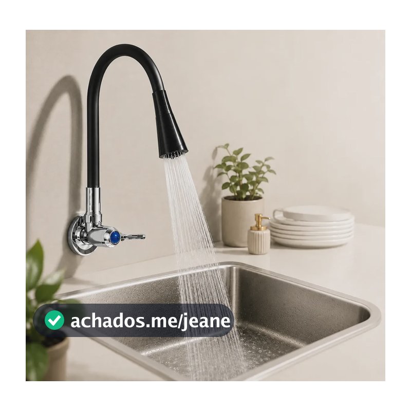 Torneira Gourmet Luxo Flexível Cozinha Parede 2 Jatos Pia Metal Cor Aço Inox e Preto 1/2 Polegadas Aquattro