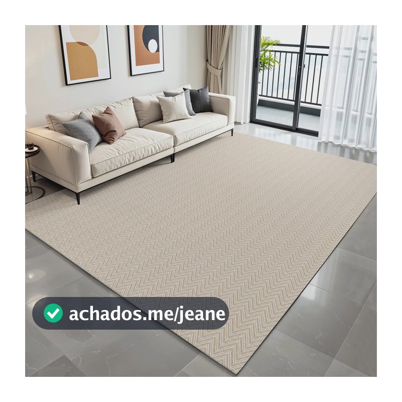 Tapete Sala 3,00 x 2,00m Sisal Sintético Com Algodão Grande Antiderrapante Lavável Bege Natural De Tear