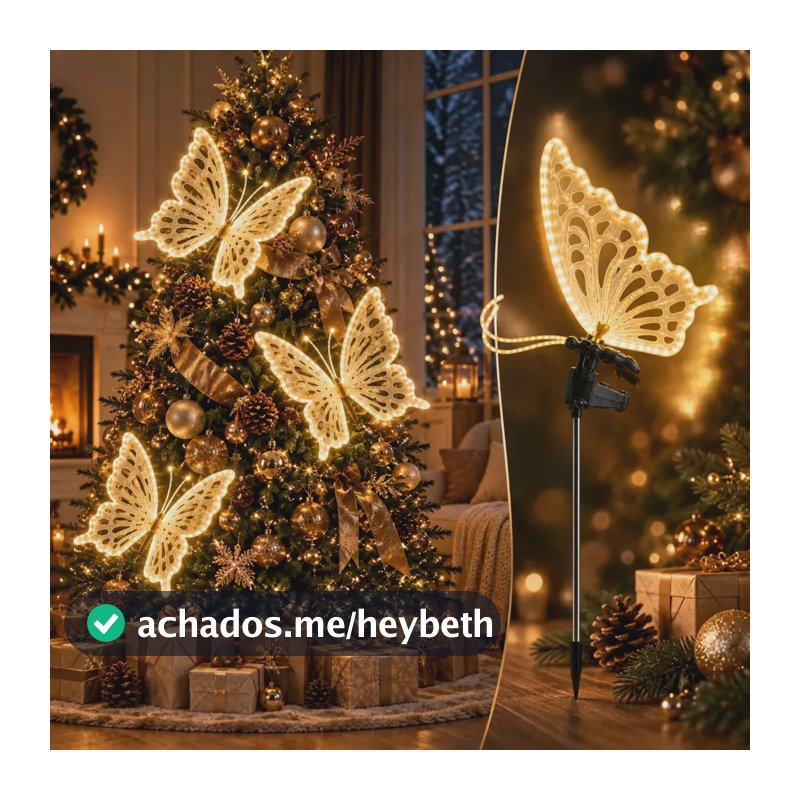 Borboleta Led 30cm Com Movimento Festas Decoração Bivolt A Prova D'água Enfeite Natalino Artezenato Branco Quente 30cm Aberta Cada Asa Mede 14cm