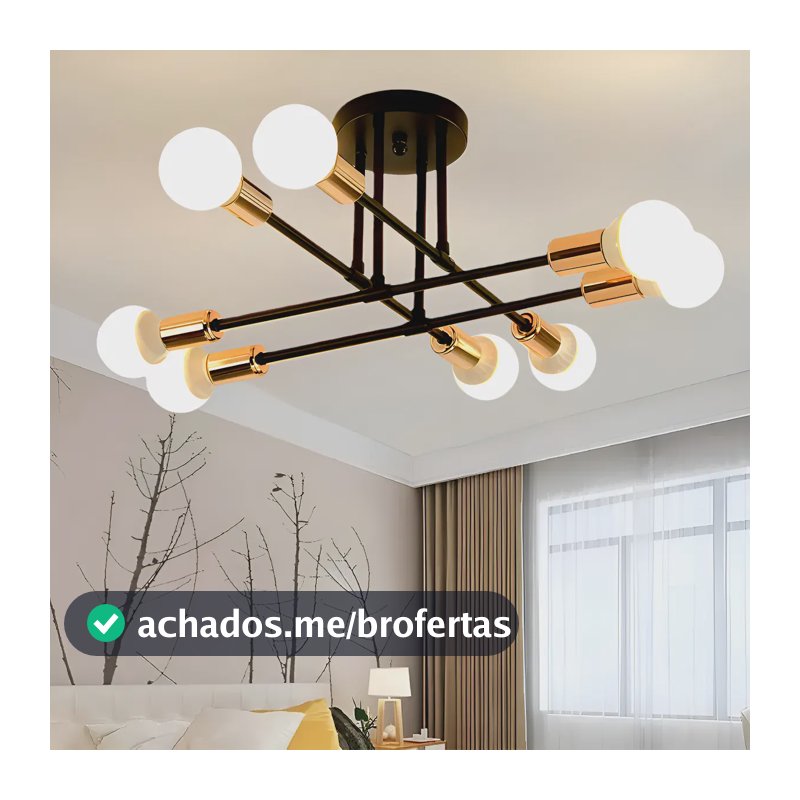 Luminária Lustre Teto Moderno Para Cozinha Sala 8 Cabeças 127/220v Preto/dourado