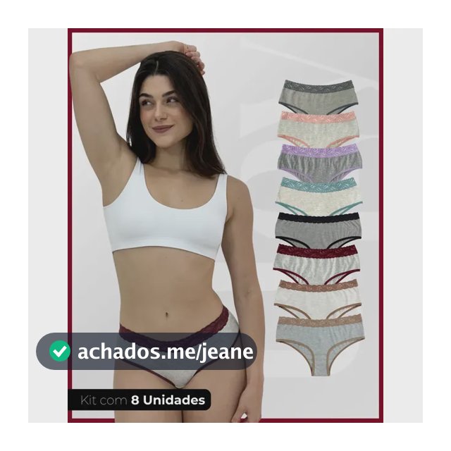 Calcinha Cintura Alta Algodão Feminina Conforto Kit 8 Und