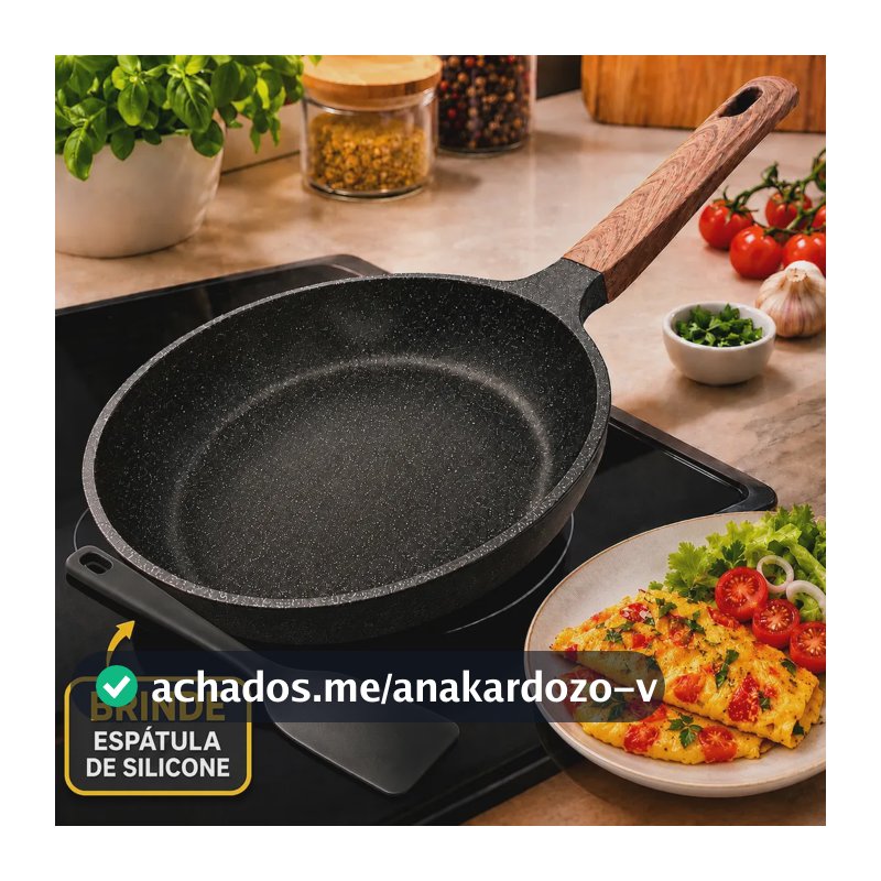 Frigideira Cerâmica Antiaderente Grande 24cm Acompanha Espátula Para Fogão A Gás Indução Cooktop Sem Óleo Não Gruda Profissional PÍTIA