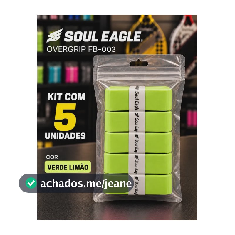 Kit 5 Overgrip Soul Eagle Branco Beach Tennis Padel Tênis Verde Neon