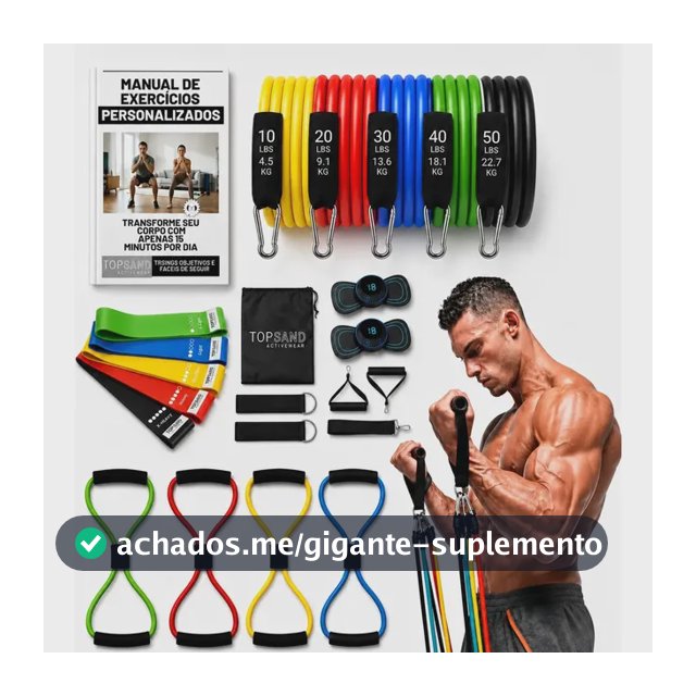 Kit 20 Itens Esportivos Para Treino Em Casa Academia Fitness Funcional Com Elásticos Extensor Puxadores Massageador Faixas Elásticas Mini Band P/ Exercícios Ginástica Fisioterapia Topsand Activewear
