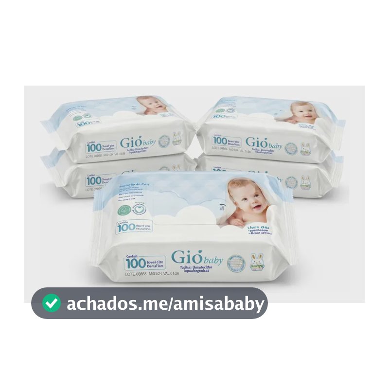 Kit 5 Pacotes Toalhas Umedecidas para Bebê 100 Folhas Gió Baby | Kit Lenço Umedecido Bebê 98% Água | Lenço Umedecido Vegano e Hipoalergênico