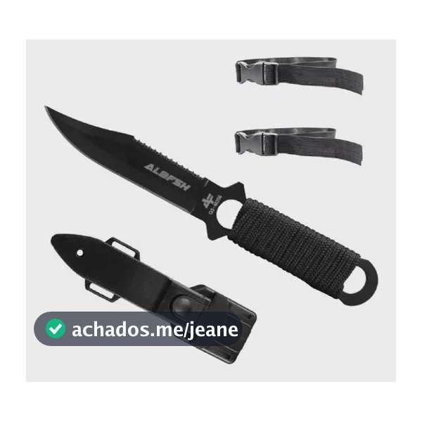 Faca Tática Militar Albatroz QS-M20 B Esportiva Caça Mergulho com Bainha Preto