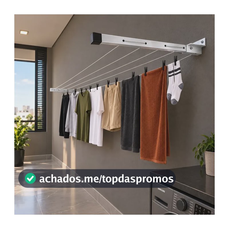 Varal Dobravel De Parede Ate 4 Metros 100% Aluminio Ate 80kg Alumínio Natural