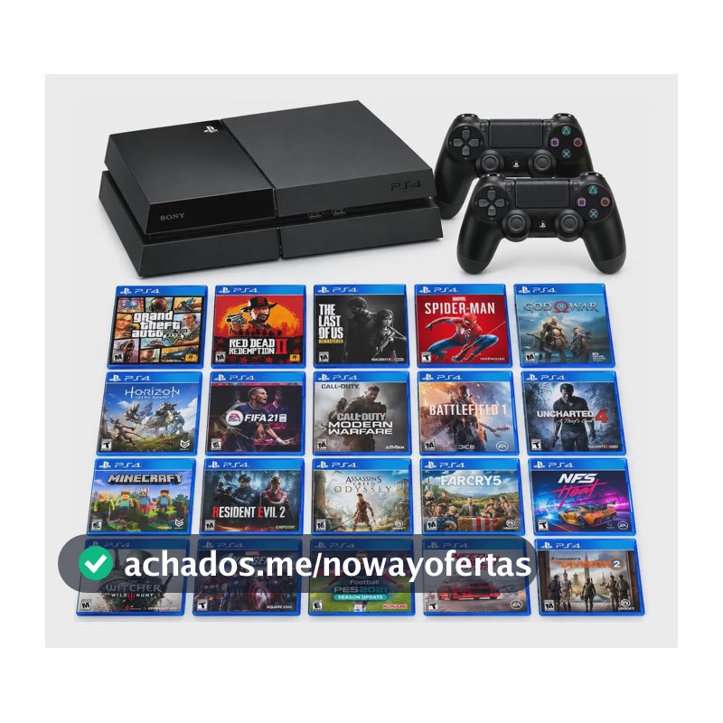 Ps4 Playstation 4 Com Mais De 20 Jogos E 2 Controles Preto