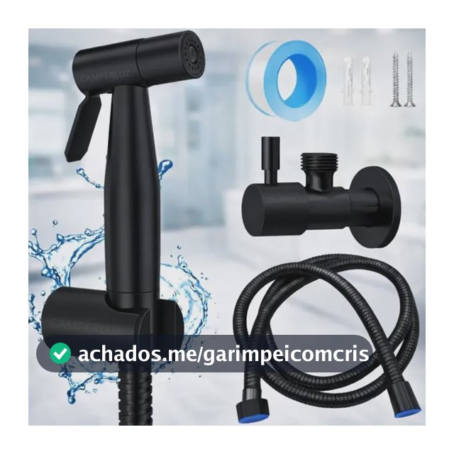 Kit Ducha Higiênica Registro 1 Saída De 1/2 Em Aço Inox Inoxidável 304 Mangueira 1.50 Metros E Pistolinha Cor Negra - Marca Camperluz