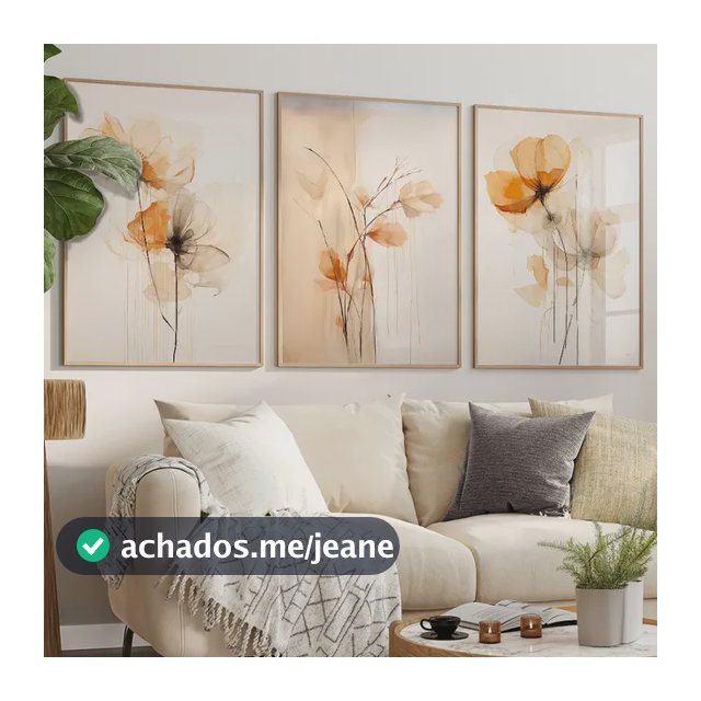 Quadro Decorativo Moldura Filete Trio 40x60 Flores Laranjas