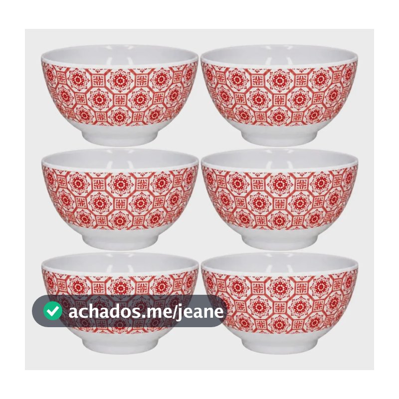 Kit 6 Tigelas Cumbuca Resistente 300ml Melamina Açaí Bowl Vermelho