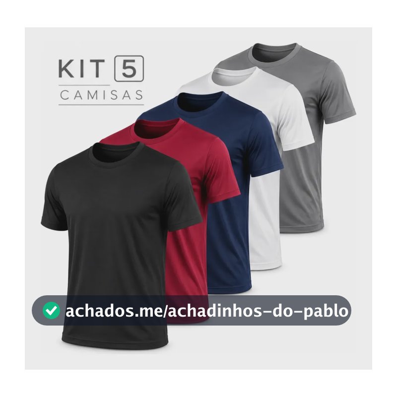 Kit 5 Camisetas Básicas Masculina Dry Fit Lisa Tradicional Sortido Lisa Gg