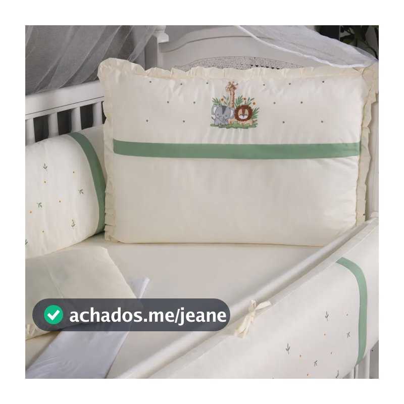 Kit Berço Menino 10 Peças Safari Com Mosquiteiro Americano Safari Verde Palha