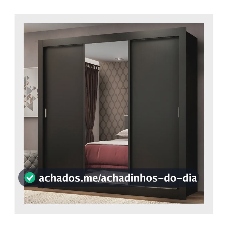 Guarda Roupa Casal Mônaco Madesa 3 Portas Correr Espelho P Cor Preto