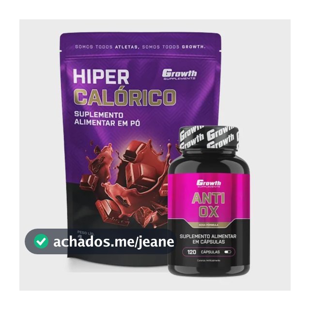 Kit Hipercalórico 1kg Chocolate + Anti-ox Antioxidante 120 Cápsulas Growth