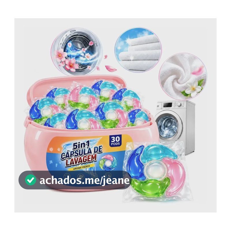 30 Cápsulas Lava Roupas 5 Em 1 Gel Concentrado Limpeza