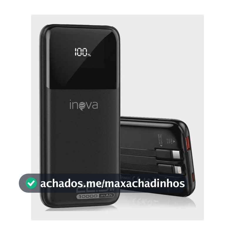 Carregador Portátil Inova Power Bank 10000mAh para iPhone e Samsung Com Carregamento Rápido de 22.5W