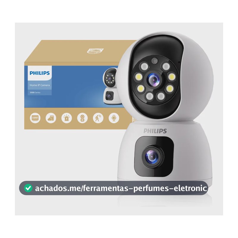 Câmera De Segurança Philips Wifi Dupla Lente Full Hd 2mp Visão Noturna Colorida Infravermelha 360° Ptz Detecção Humana Áudio Bidirecional Monitoramento Remoto App Câmera Interna Ip