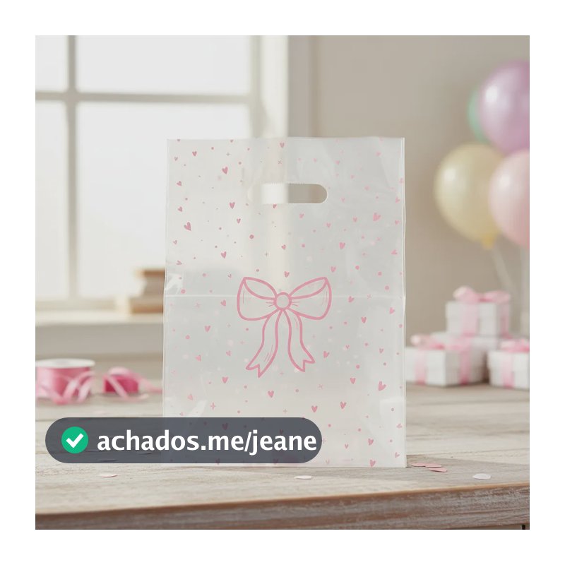 Sacola Boca Reta Transparente Personalizada 26x36 Kit 100und Transparente Corações E Laço