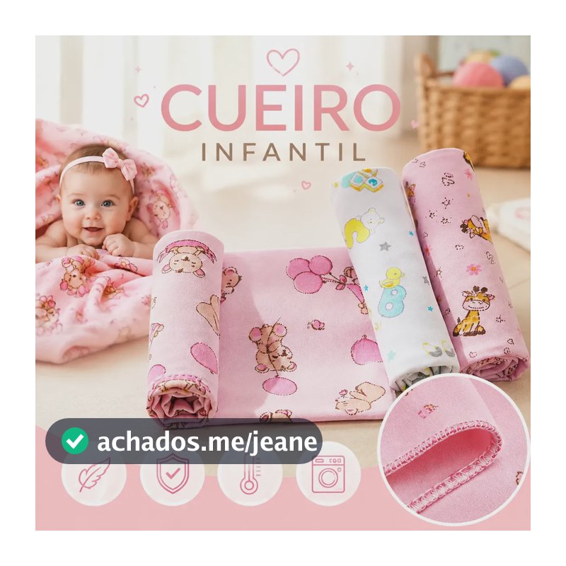 Kit 3 Cueiro Bebe 100% Algodão Enxoval 80x50 Flanelado Manta Menina Rosa