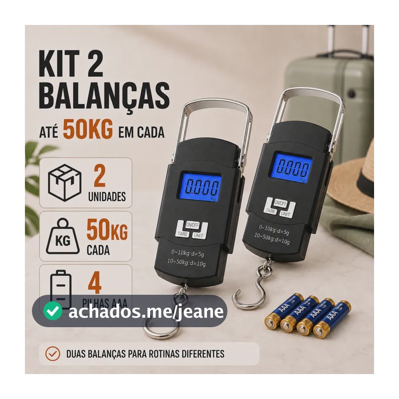 Kit 2 Balanças Digitais De Mão 50kg Para Mala Bagagem Pesca Preto