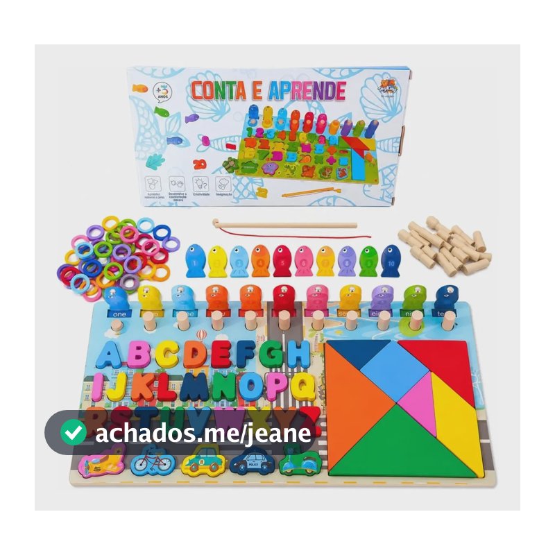 Brinquedo Educativo De Madeira Pesca Formas Números Letras Azul Pedagógico Didático Pega Peixe Autismo Atacarejo Kids