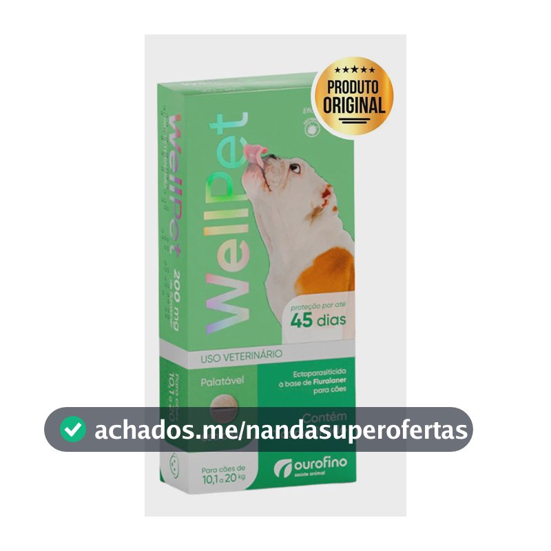 Ourofino Wellpet 200mg Antipulgas Cães 10,1 A 20kg 1 Compr