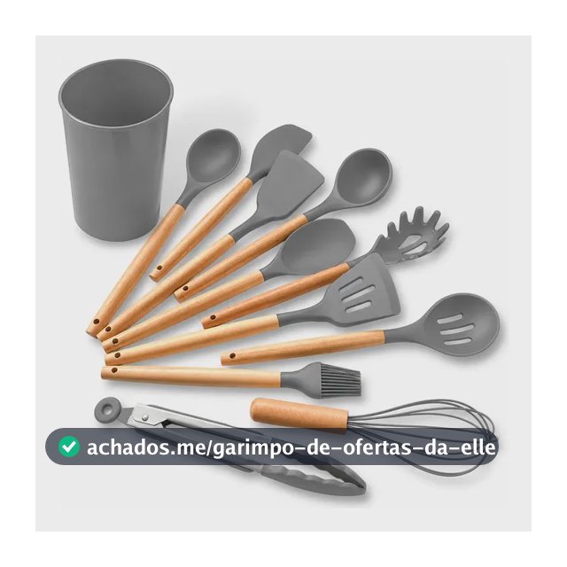 Conjunto 12 Utensílios Silicone Escumadeira Cozinha Cinza Cinza