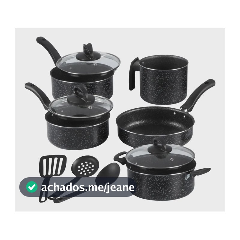 Conjunto De Panelas Antiaderente 5 Peças + Kit Espátulas Preto
