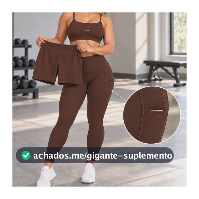 Trijunto Fitness Feminino Top Shorts Legging 3 Peças 2 Looks Marrom G