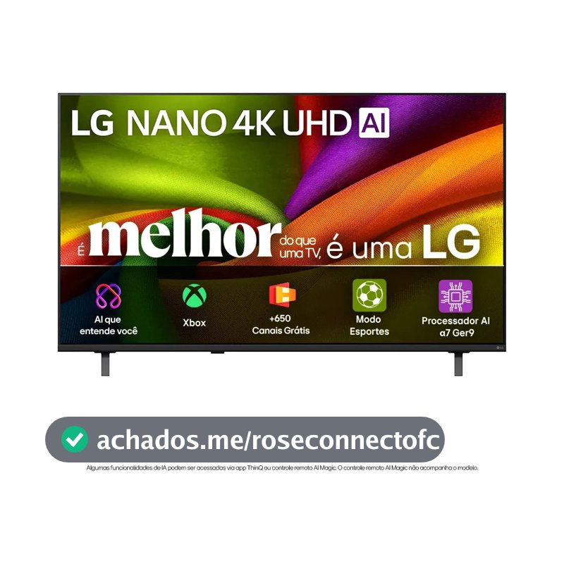 General F28 Smart TV 4K 55" LG NANO UHD AI NU850 2026 Processador α7 Ger9 HDR10 Xbox Bluetooth Wi-Fi AI Search Google Gemini webOS 26 - 55NU850BPSA