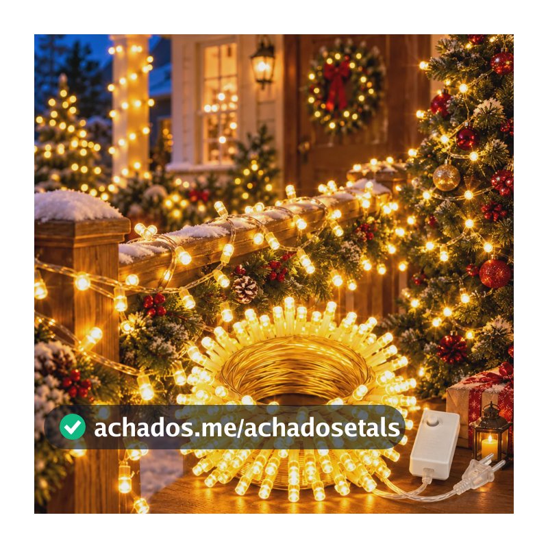Cordão De Luz De Natal Fio Fada Led 30m 8 Modos Decoração Branco Quente 127v
