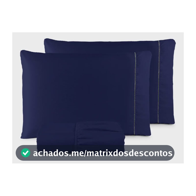 Jogo De Lençol 400 Fios Queen Azul-marinho Liso 3 Peças Com Elástico Padrão Hotel