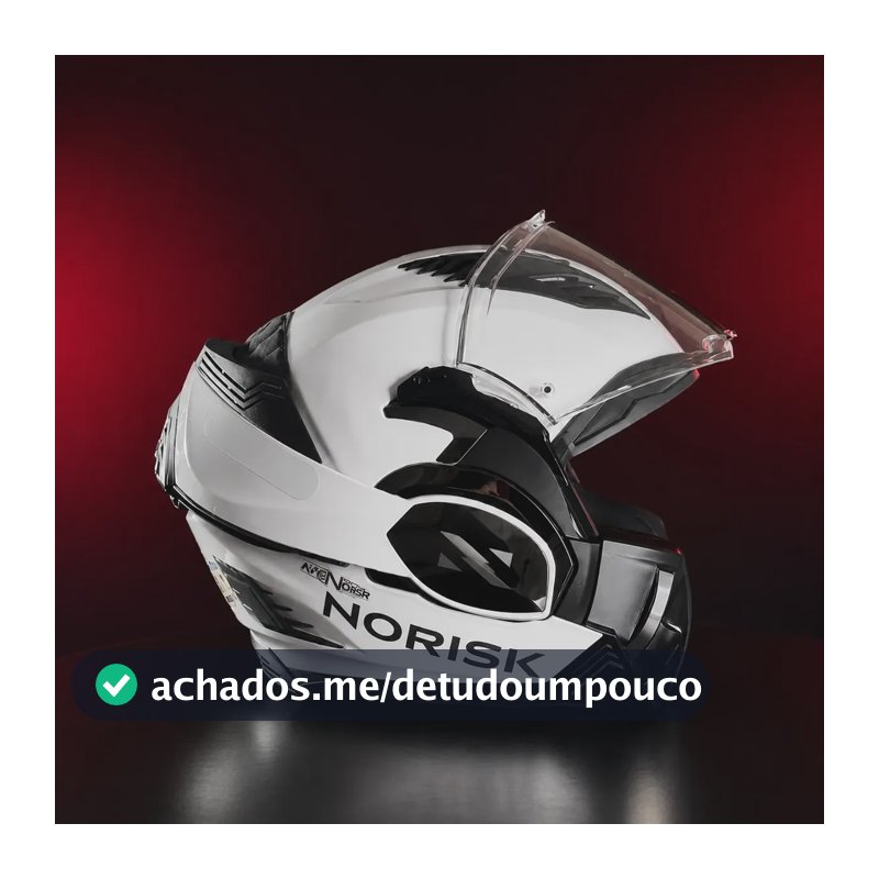 Capacete Moto Norisk Avenger Articulado Robocop Kpa Branco Liso Brilhante 57/58